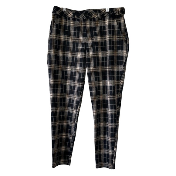 YOUNGLA Women’s Black & Cream Plaid Zip Front High Rise Trousers- Size 34x30 - Picture 1 of 12
